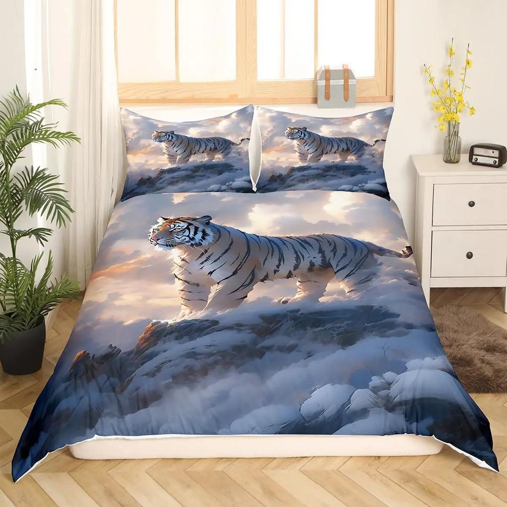 Комплект постельного белья Тигр Кинг Квин Одеяло с дикими животными Постельное белье Дикая природа Пододеяльник Современное искусство Покрывало для мальчиков Девочек Декор спальни
