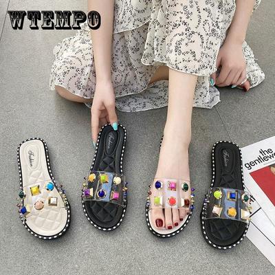 Тапочки женские летние пляжные сандалии на плоской подошве тапочки нескользящие шлепанцы модные и универсальные для отдыха