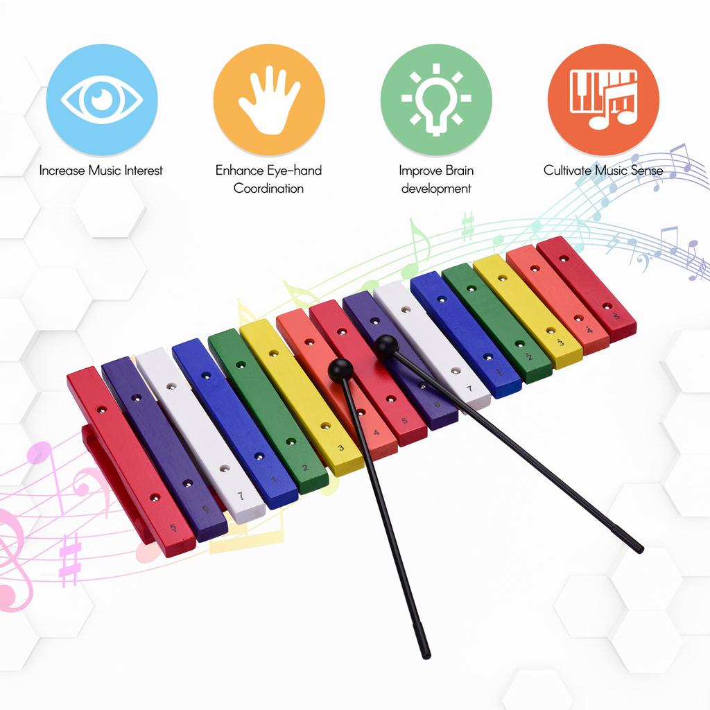 Ammoon 15 Keys Xylophone Colorful Musical Percussion Instrument Early Education Instrument for