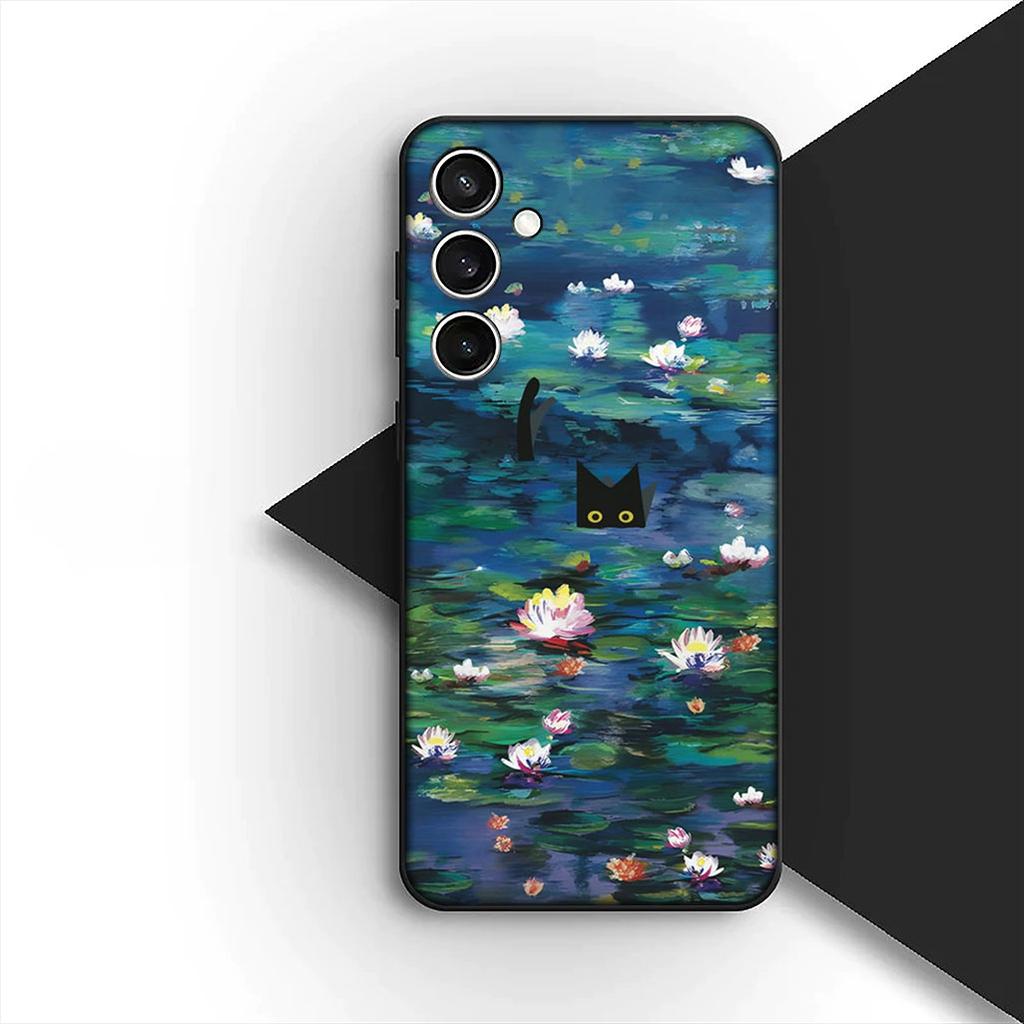 Cover for Samsung Galaxy S24 S25 S23 FE Ultra Plus S7 Edge S25+ S23+ A56 5G Casing Phone Case Claude Monet Waterlily Cat
