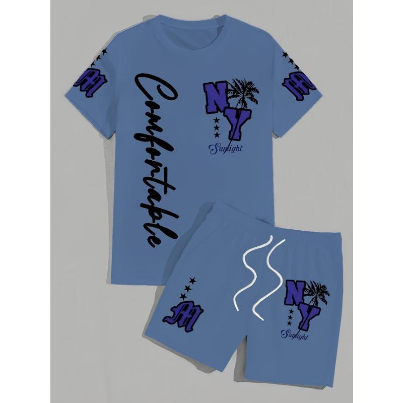 Летний мужской комплект с 3D цифровой печатью, повседневный, из двух частей, для улицы, города, из полиэфирного волокна, удобный