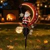 Solar Powered Christmas Decor 31 Inch Solar-Powered Garden Stake Light, Santa Claus on A Moon LED Pathway Retro Style Art Light with Snowflake Charm,