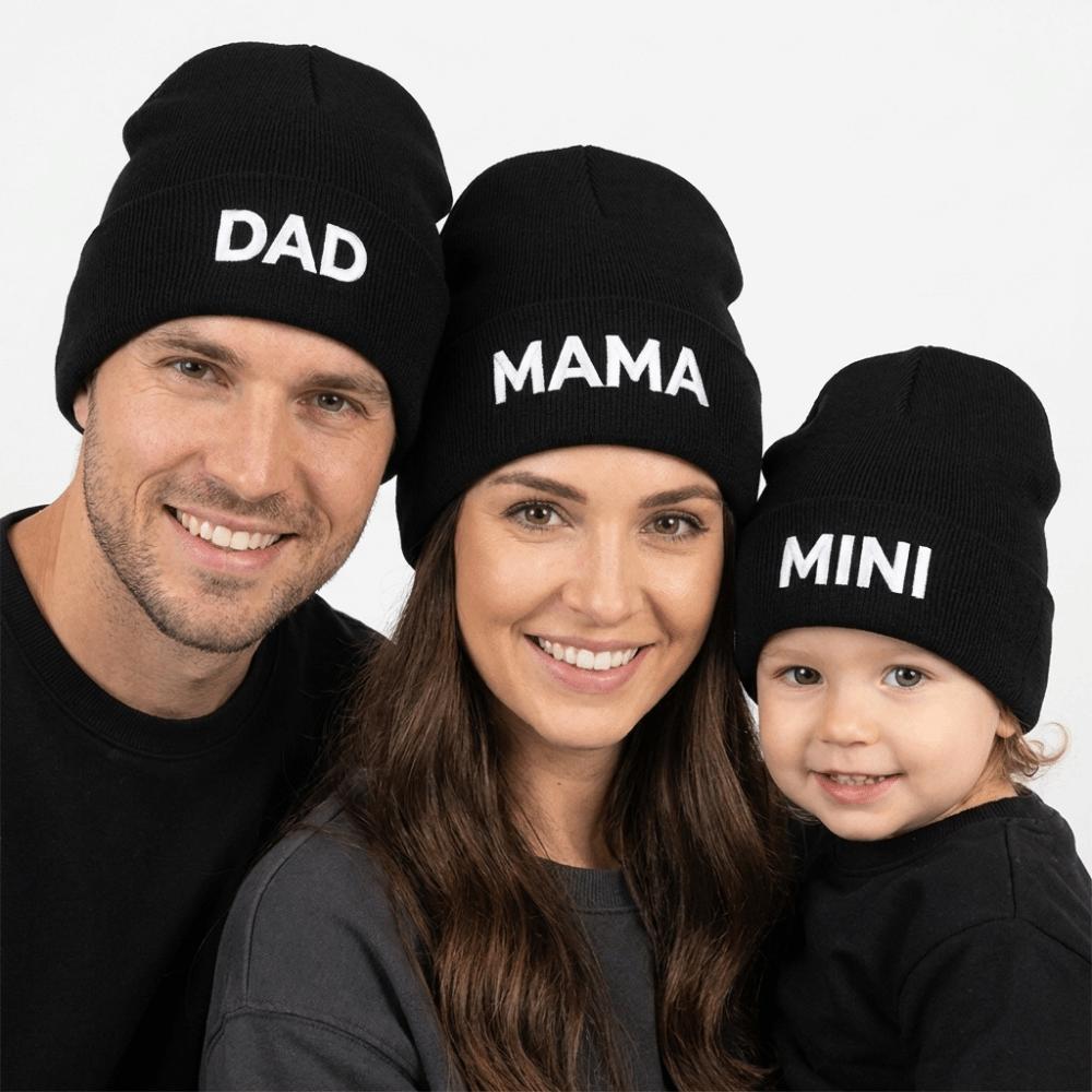 Embroidered Knit Beanie Hat DAD MAMA MINI Parent-child Cap Vintage Knitted Skull Cap Gifts