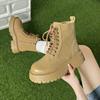 Распродажа модной женской обуви 2024 года, модные женские ботинки с боковой молнией, осенние ботинки в британском стиле с круглым носком, короткие ботинки на платформе со шнуровкой