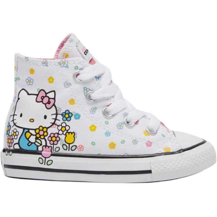Converse Hello Kitty X Chuck Taylor All Star Модные Удобные Высокие Кроссовки для Ходьбы Детская Обувь Белая 764635C