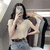 Hollow V-neck Ice Silk Knitted Shirt Short Sleeved T-shirt Women's Thin Collarbone Top Winter Year Sun Protection Cover