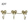 Decorative Metal Hanger Iron Art Bow Triple Hook, Wall Mounted Hanger, French Cream Style Home Accessories Gold Organizer for Entryway Bathroom