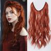 Wine Red Synthetic Hairpieces No Clip Invisible Wire Hair Extensions for Women Long Wavy Fish Line Hair Piece Cosplay Daily Use