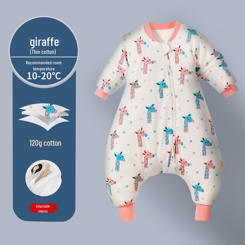 Детский спальный мешок из толстого и тонкого хлопка: Разрез по ноге, мультяшный дизайн, с рукавами, на все времена года