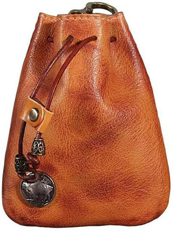 Винтажный кошелек для монет и ключей из коровьей кожи - поясная сумка с затягивающимся шнурком