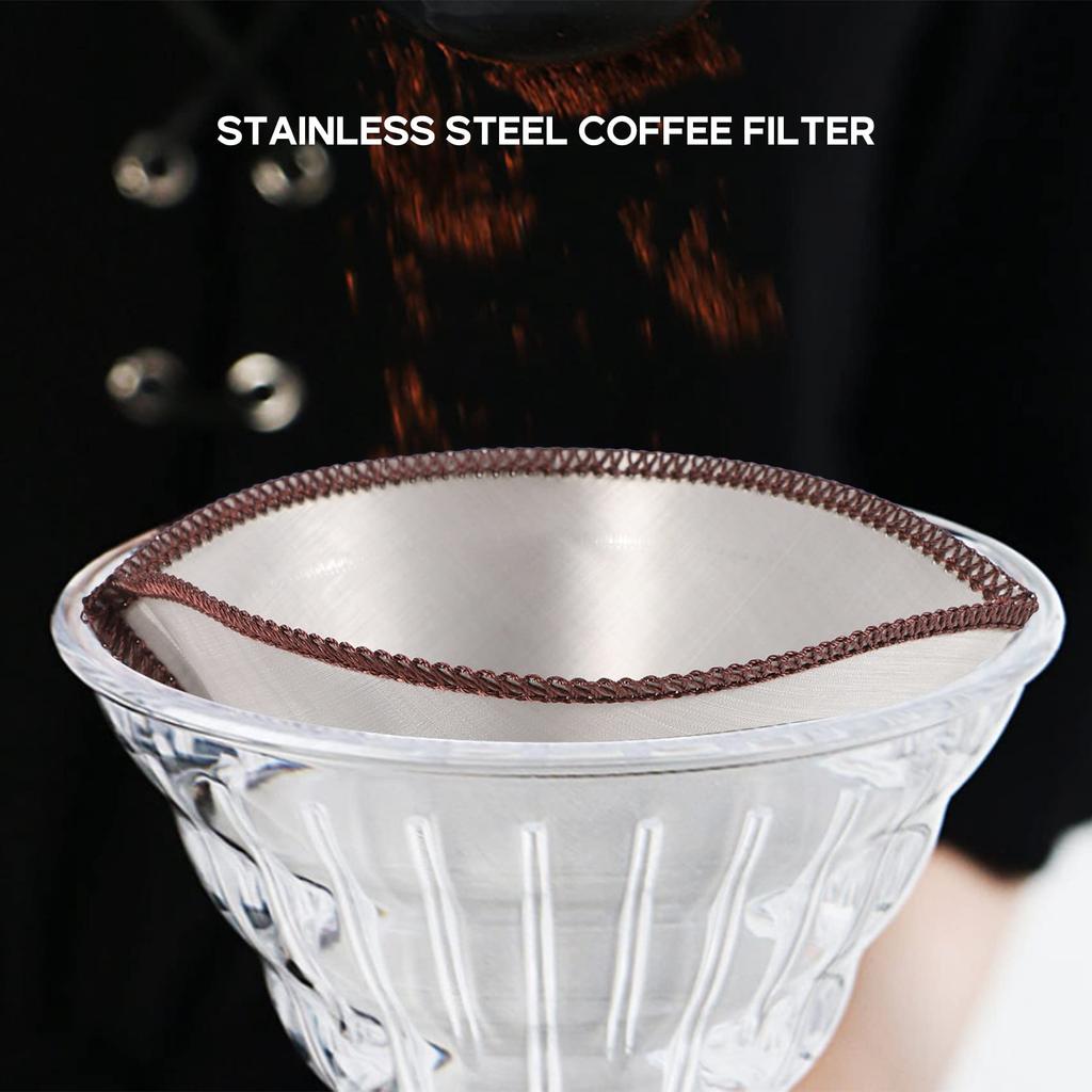 Dovhmoh Reusable Coffee Filter Mesh Paperless Coffee Filter Stainless Steel Cone Filter 3-4 Cup Coffee Drip Filter