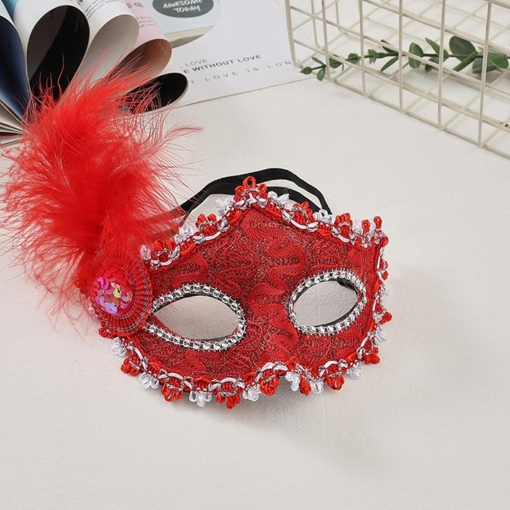 Lace Half-Face Mask Multicolor Masquerade Ball Mask Fancy Feather Mask Costume Party