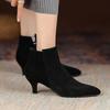 Cow Suede Winter Pointed Toe Med Thin Heels Modern Boots Women Big Size 43 Zipper Basic Clothing Ankle Boots