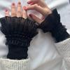 Girls Elastic Fingerless Arm Warm Gloves Double-layer Floral Lace Knitted Fake Sleeves Lolita Cuffs Decorative Accessory