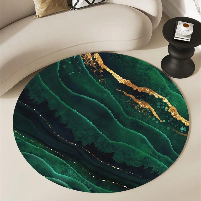 Круглый ковер Nordic Green Gold Black Marble для современного дома, спальни, гостиной, украшения, круглые ковры, балкон, ванная комната, противоскользящий коврик