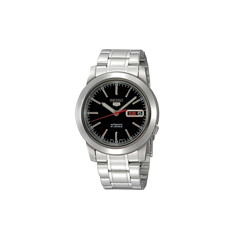 Seiko Серия Seiko5 царапиноустойчивое минеральное стекло Автоматические стальной ремешок мужские часы черный циферблат SNKE53J1