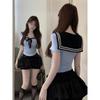 Стильный костюм JK, топ с воротником поло и вставками, тонкая универсальная юбка-торт, комплект из двух предметов в студенческом стиле, лето