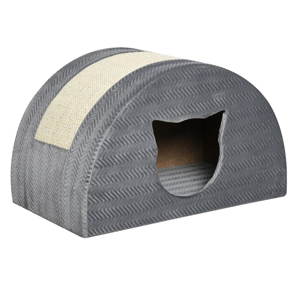 Cat Cave with Scratching Board Cat Bed Scratching House Cat House Cat Home Sisal Grey 48.5 x 30 x 30 cm