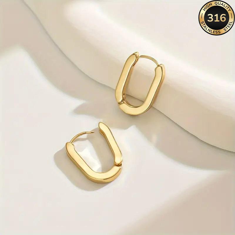 Stainless Steel Smooth Metal Hoop Earrings for Women Girls Men Oval Shape Circle Round Hoops Jewelry Gifts Fashion Accessories