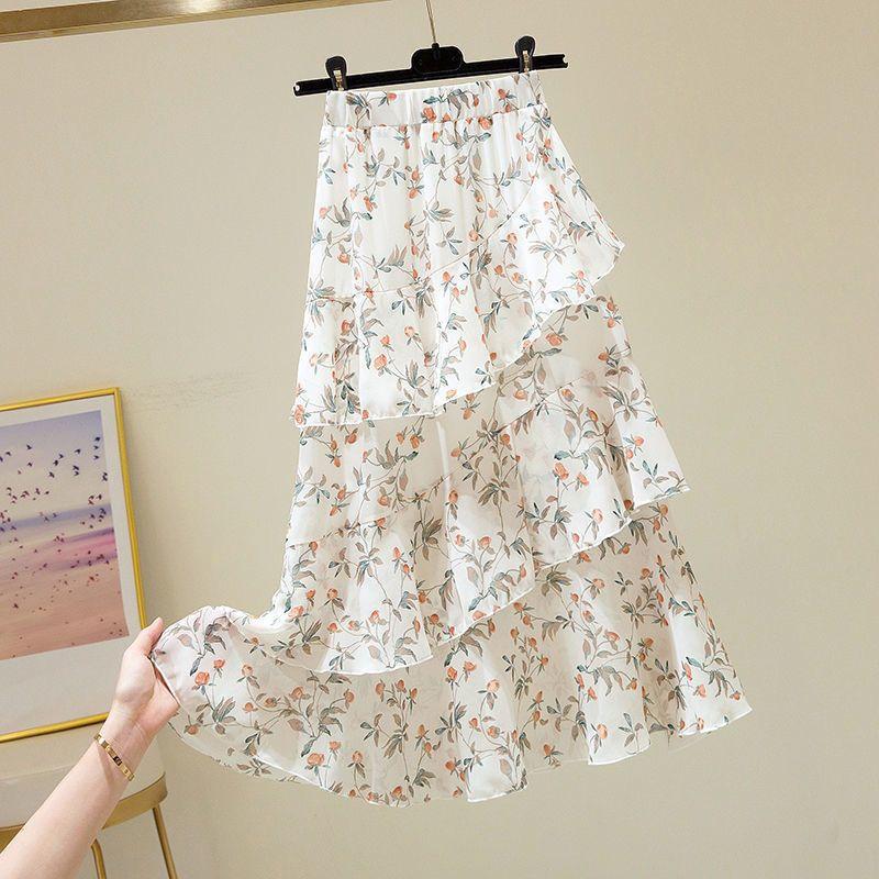 Женская летняя юбка с оборками и цветочным принтом, длинные шифоновые юбки для женщин