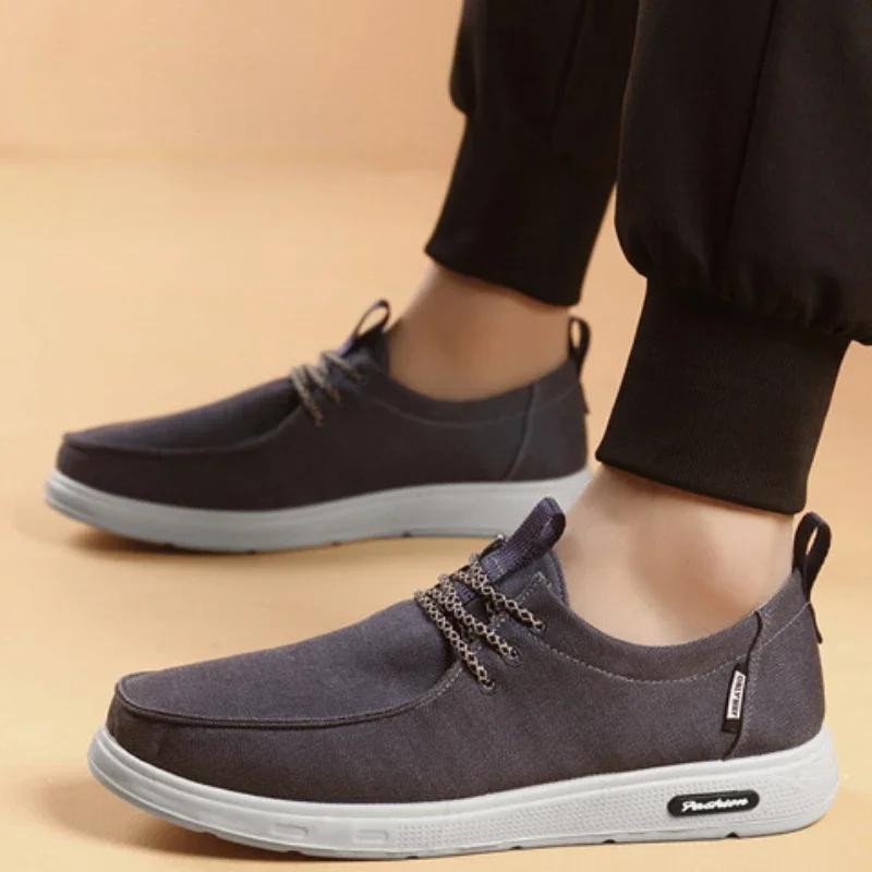 Men's Canvas Lightweight Shoes Fashion Breathable Mesh Sports Shoes Casual Men Vulcanized Shoes Classic Slip On Flat Loafer2025