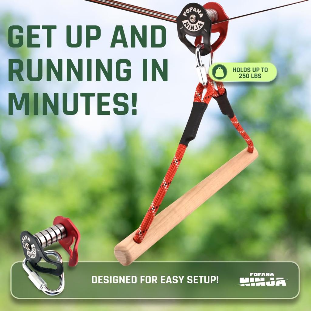 Fofana Ninja Slider Slackline Pulley Turn Your Slackline Into a Ninja Warrior Obstacle Course Patented Design – Zipline. –