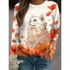 Fall Winter Pullover Women's Cute Cat Plants Graphic Sweatshirt 3D Print O-Neck Long Sleeve Tops  Women's Apparel Y2K Streetwear