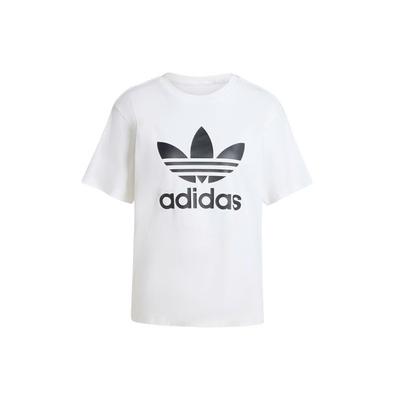 adidas Оригинальная футболка с логотипом алфавита, круглым вырезом, короткими рукавами и заниженными плечами, женские топы белого цвета IR9534