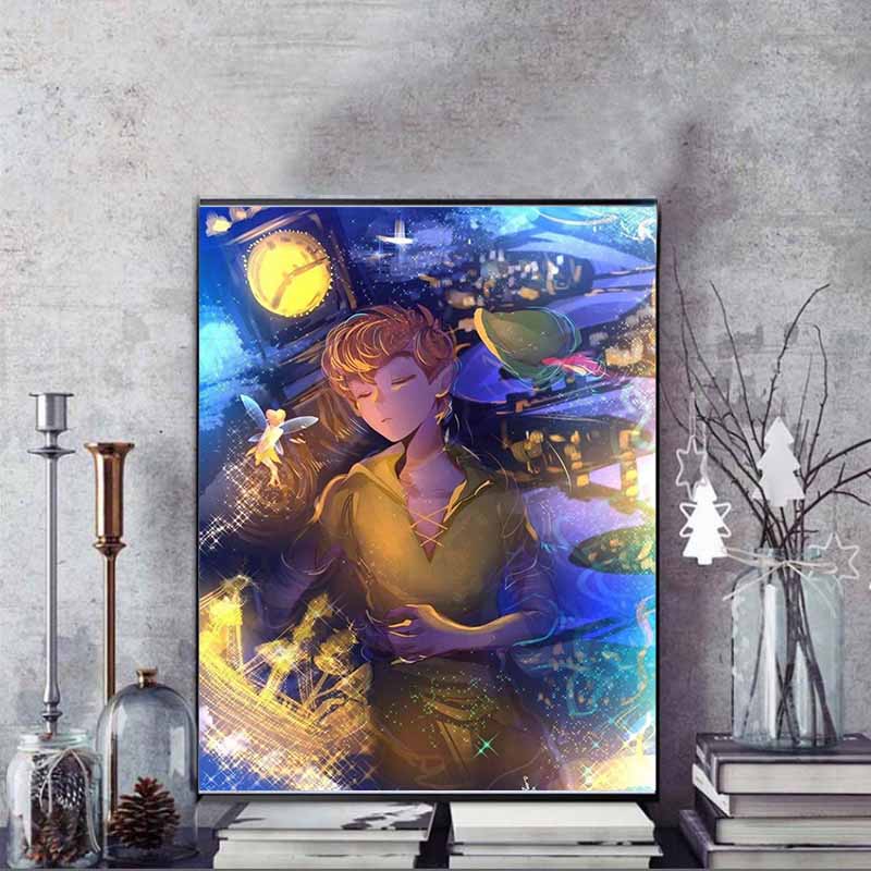 Disney Diamond Painting Peter Pan and Tinker Bell Dreamy Illustration Cute Cartoon Cross Stitch Set 5D DIY Home Decor
