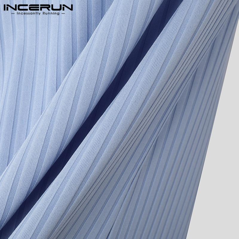 INCERUN Мужские футболки с высоким воротом и коротким рукавом на бретельках в стиле пэчворк, повседневные, нестандартные, топы