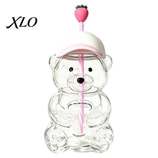 Bear Shape Tumbler 600ML Glass with Lid & Straw, 20oz Borosilicate Drinking Transparent Shaped Cup for Iced Coffee, Boba Tea, Milk, Gift Women
