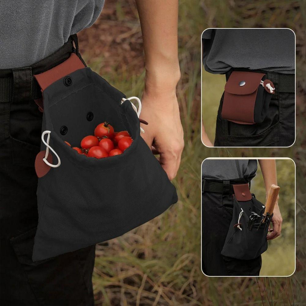 PU Leather Canvas Storage Bag Waxed Canvas Tool Waist Pack Portable Garden Picking Pouch Hiking