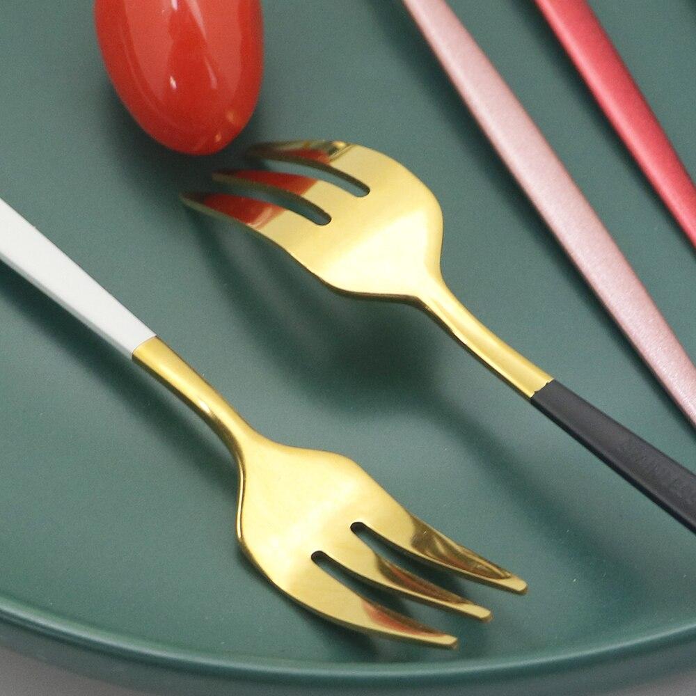 30pcs Black Gold Dinnerware Set Stainless Steel Flatware Set Cake Fork Coffee Spoon Knife Silverware Tableware Set Cutlery Set