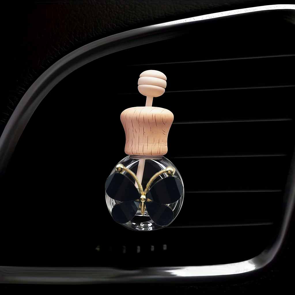 1Pc Car Butterfly Glass Bottle, Reusable Car Essential Oil Diffuser, Empty Glass Bottle Pure Decoration Car Accessories