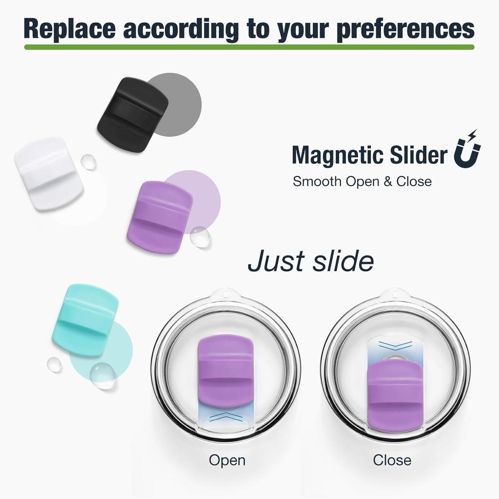 Magnetic Slider for YETI Lid,Compatible with YETI Rambler 8 oz,10 oz,14 oz,16 oz,20 oz,24 oz,30 oz Lids(Black, White, Seafoam, Purple) 4 Pack