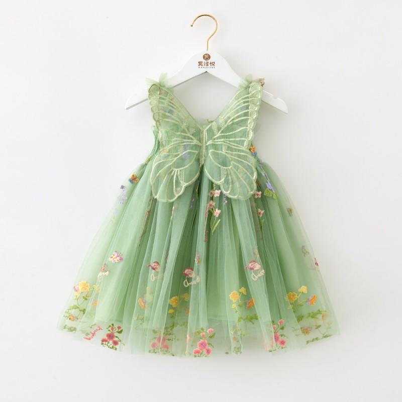 Girls Princess Tulle Dress Sleeveless Party Gown 3D Wings Fairy Kids 3-8 Years