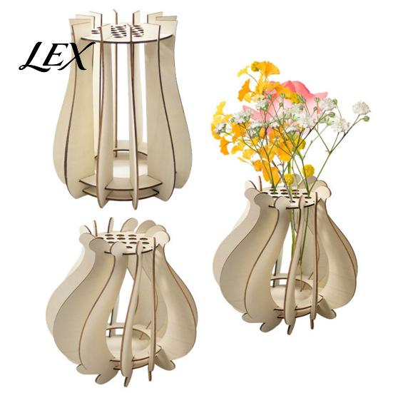 Handcrafted Floral Display for Shelf Wooden Puzzle Flower Vase, Stand Flowers or Durable Natural Material Holder Artificial Flowers, Decorative