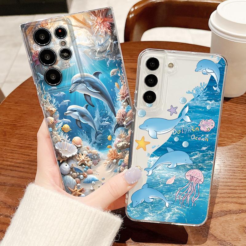 Чехол для телефона "Звездное море Дельфин Приключение" для Samsung S26 S25 Ultra S24 Plus S22 S23 S21 FE A54 A15 A35 A55 A16 A36 A56 A17 A37 A57 5G Прозрачный Мягкий Чехол