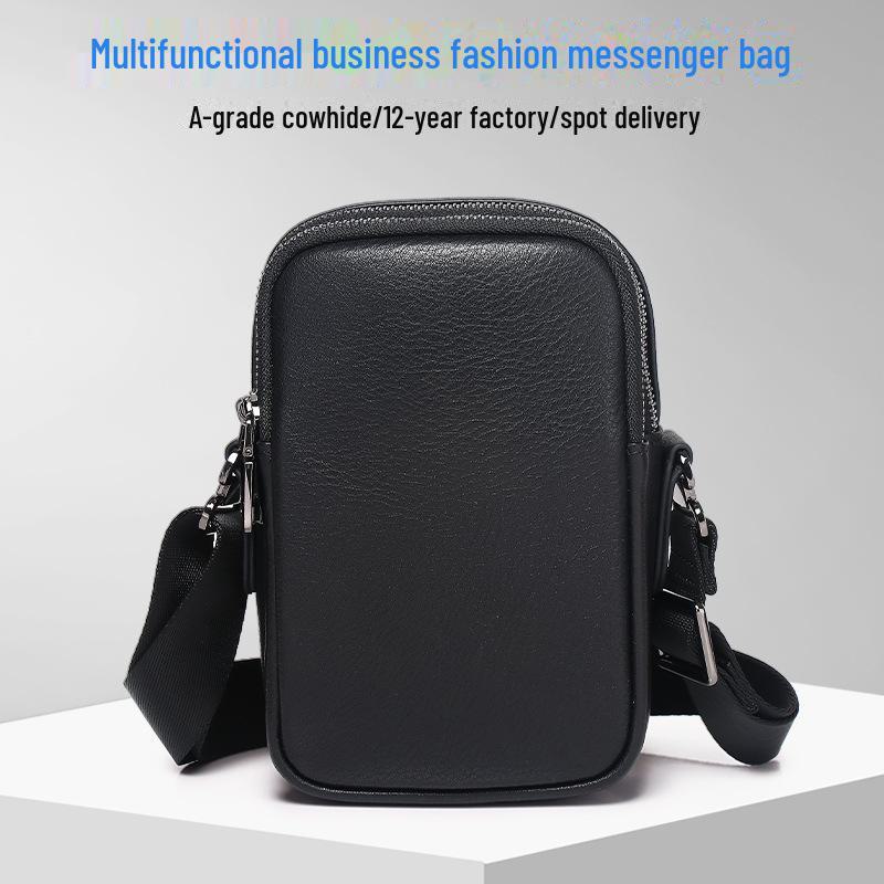 2024 Мужская универсальная модная сумка-мессенджер из коровьей кожи - маленькая, повседневная, удобная для мобильного телефона