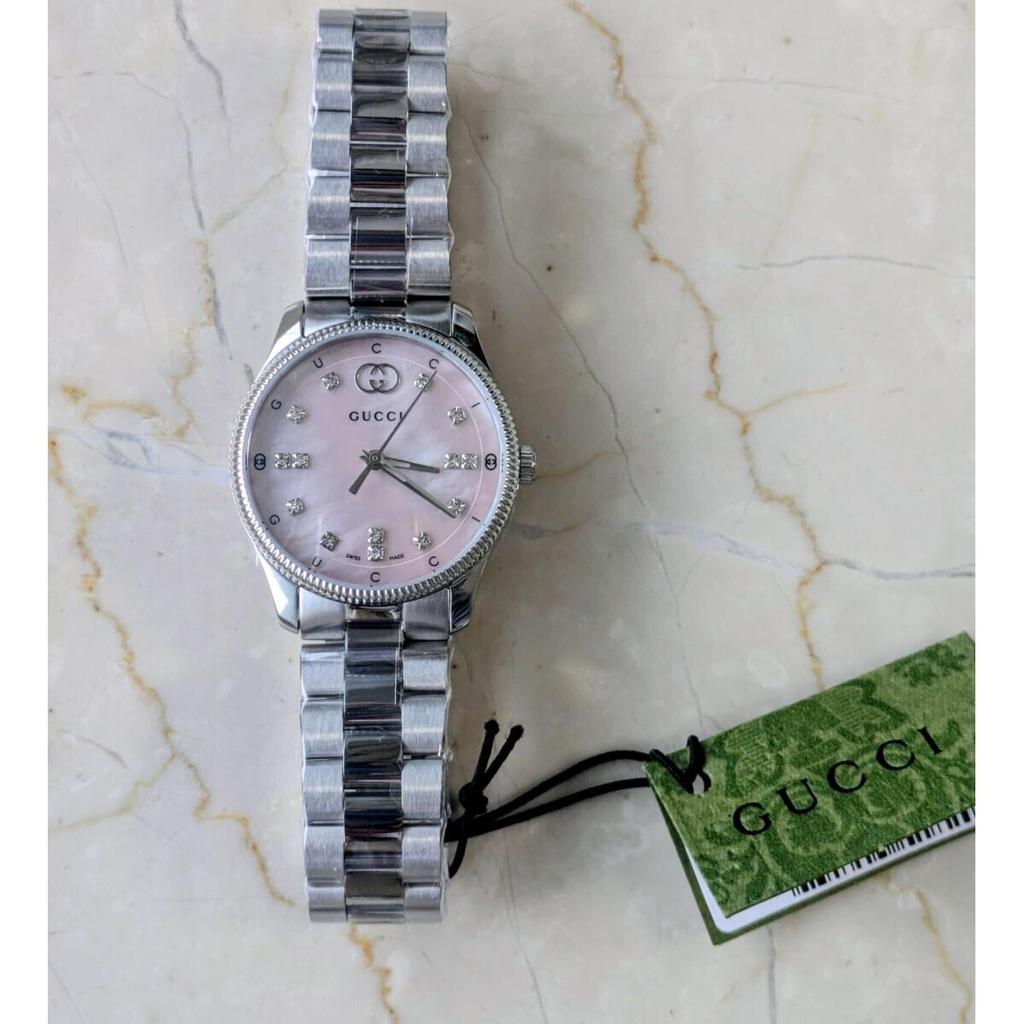 Б/у Новый и неиспользованный GUCCI GTimeless 30 мм часы розовый циферблат бриллианты YA1265062 женские Gucci перламутр