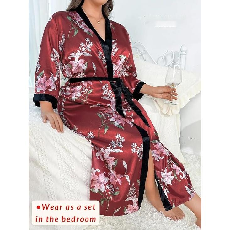 Женский халат на День святого Валентина больших размеров, сексуальный атласный халат, длинная одежда для сна
