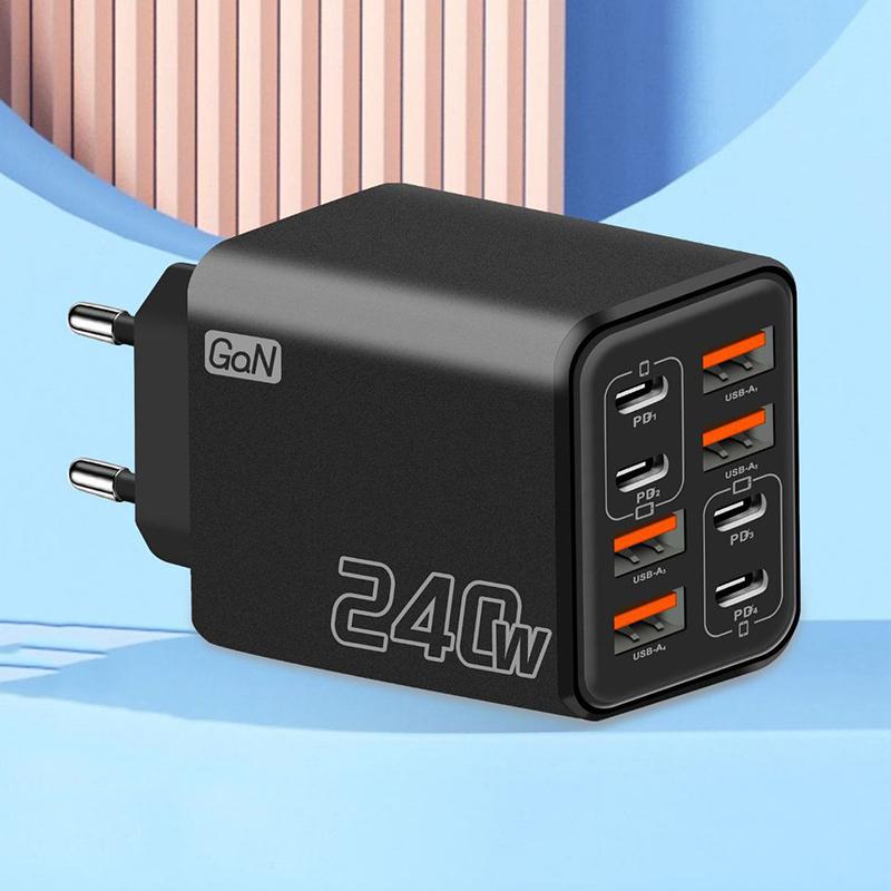 240 Вт Gan USB-C Зарядное устройство 8 в 1 Быстрая зарядка Зарядное устройство для телефона Адаптер питания для EU/US/UK вилки Настенное зарядное устройство
