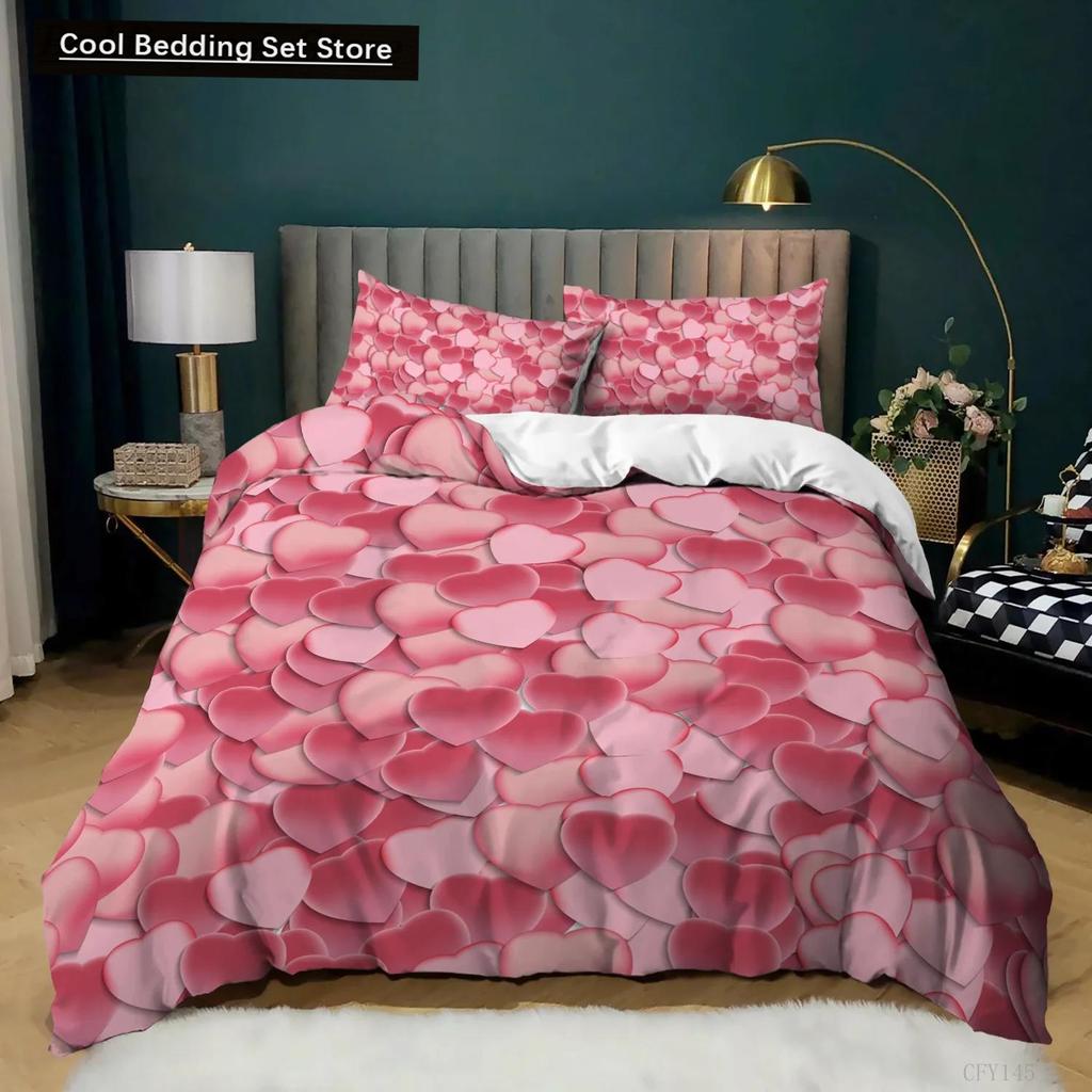 Room Decor Home Bedding Sets 2/3pcs Red Heart Printing Queen Size Pillowcase Duvet Cover Set Polyester Bedclothes