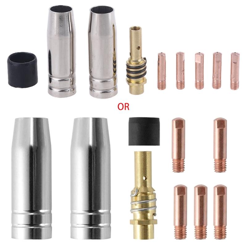 9Pcs/Set 15Ak Mig/Mag Welding Nozzle Contact Tips 0.8X25Mm M6 Gas Connector