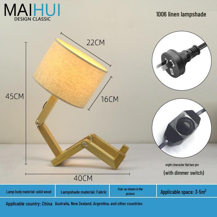 Скандинавский светодиодный прикроватный ночник из массива дерева - настольная лампа-робот