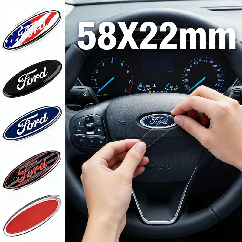 58x22mm Alloy Car Logo Emblem Steering Wheel Stickers for Ford Focus Mk4 Edge Escape Kuga Fiesta Mondeo Ranger h267 Ecosport Fusion