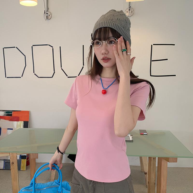 Women's Summer New Slim Slim Versatile Top Solid Color Dopamine Base Top