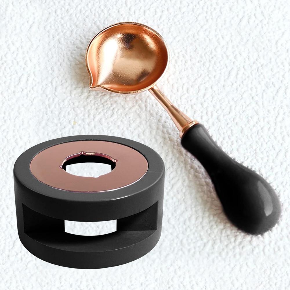 2pcs Black Wax Seal Warmer and Spoon Kit, Wax Melting Pot, Wax Seal Furnace with Wax Melting Spoon for Wax Sealing Stamp