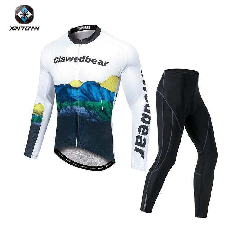 XINTOWN Mens Cycling Jersey Set Long Sleeve Road Bike Clothing