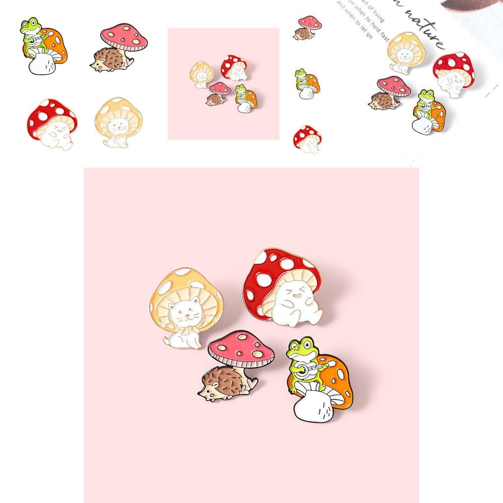Стильные унисекс мультяшные броши в виде грибов, демонстрирующие восхитительные иконки кошки, ежа и лягушки